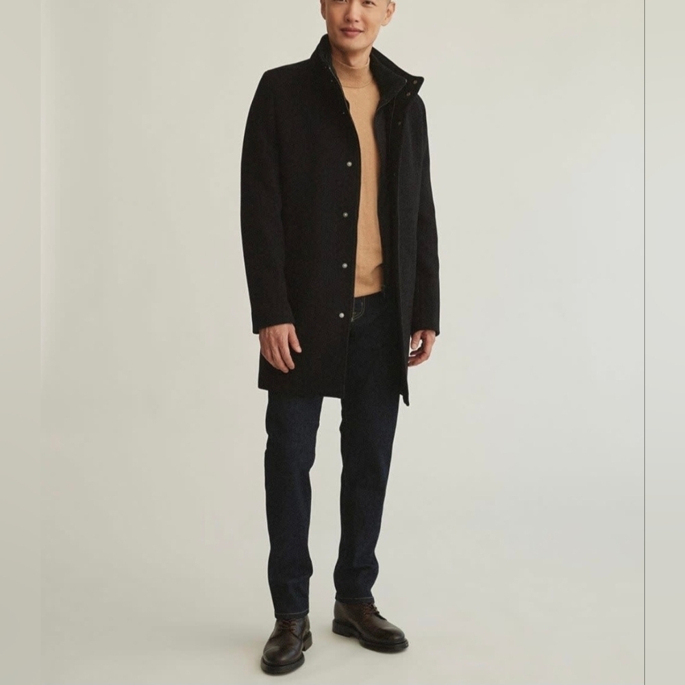 RW&CO Men's Classic Wool Blend Mock Neck Topcoat Black